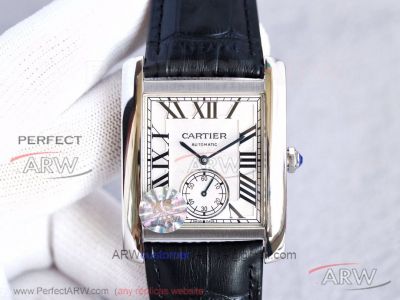 KS Factory Cartier Tank A900 Silver Roman Face Black Leather Strap 34mm × 44mm 1904MC Watch